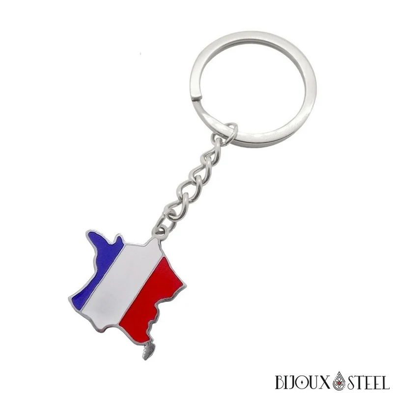 Porte-clés carte de la France en acier inoxydable
