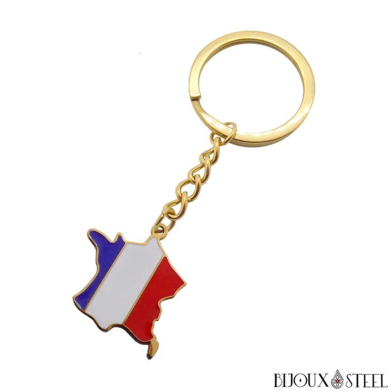 Porte-clés carte de la France en acier inoxydable