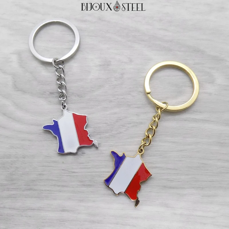 Porte-clés carte de la France en acier inoxydable