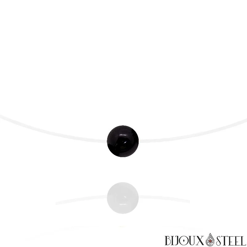 Collier à perle d'obsidienne noire sur fil de nylon