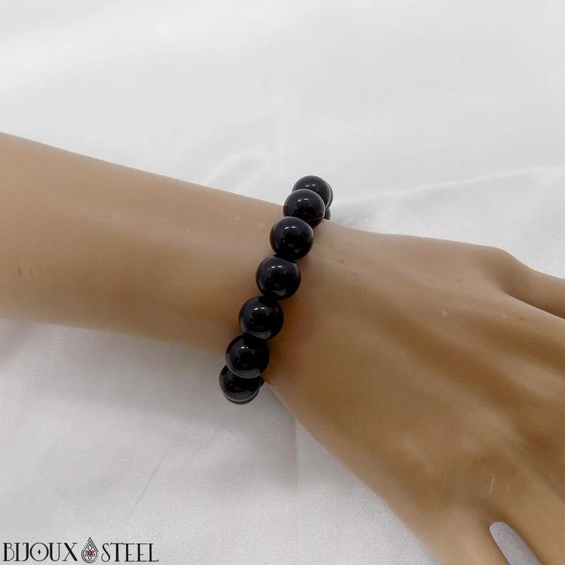 Bracelet en perles d'obsidienne noire 10mm