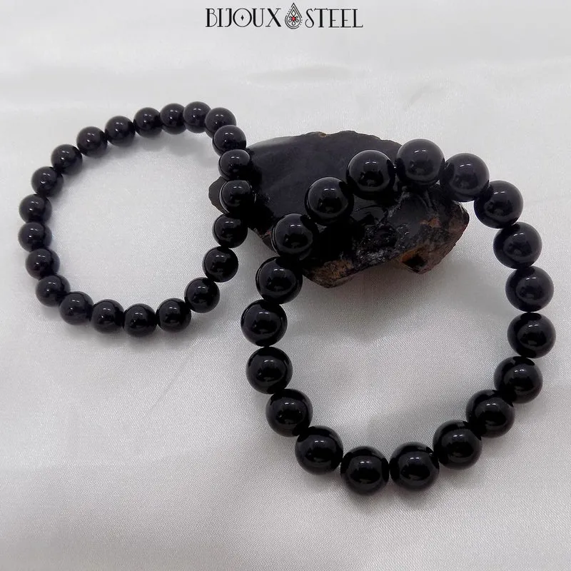 Bracelet en perles d'obsidienne noire 10mm
