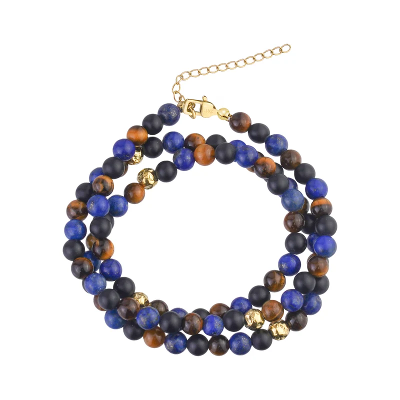 Bracelet à trois rangs avec pierres précieuses