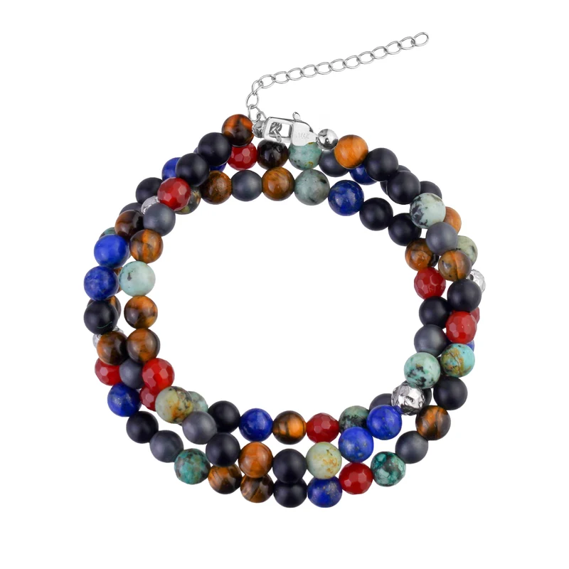 Bracelet en pierre fusionnée à trois rangées de couleurs
