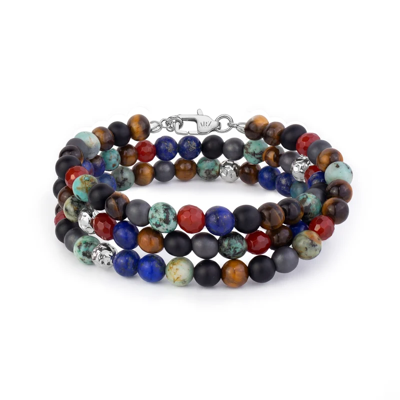 Bracelet en pierre fusionnée à trois rangées de couleurs
