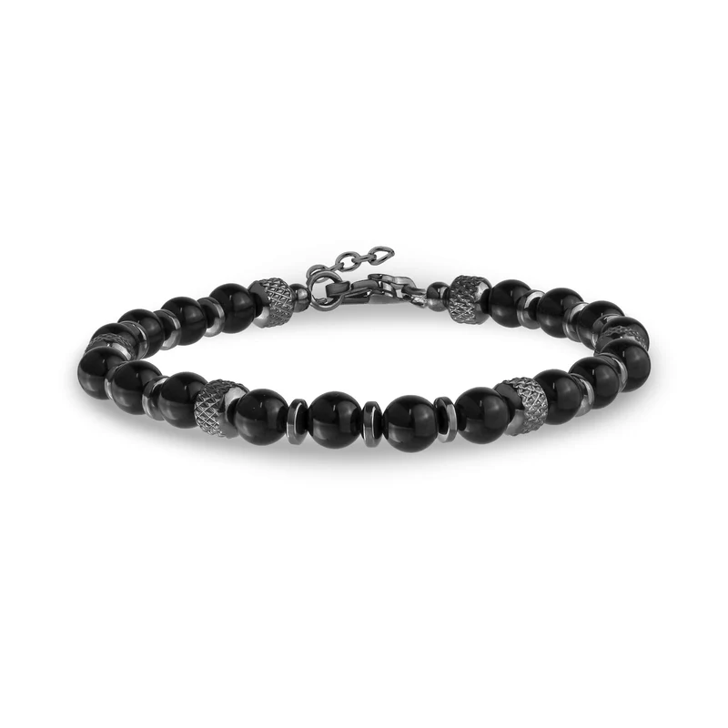 Bracelet noir luxueux orné de perles
