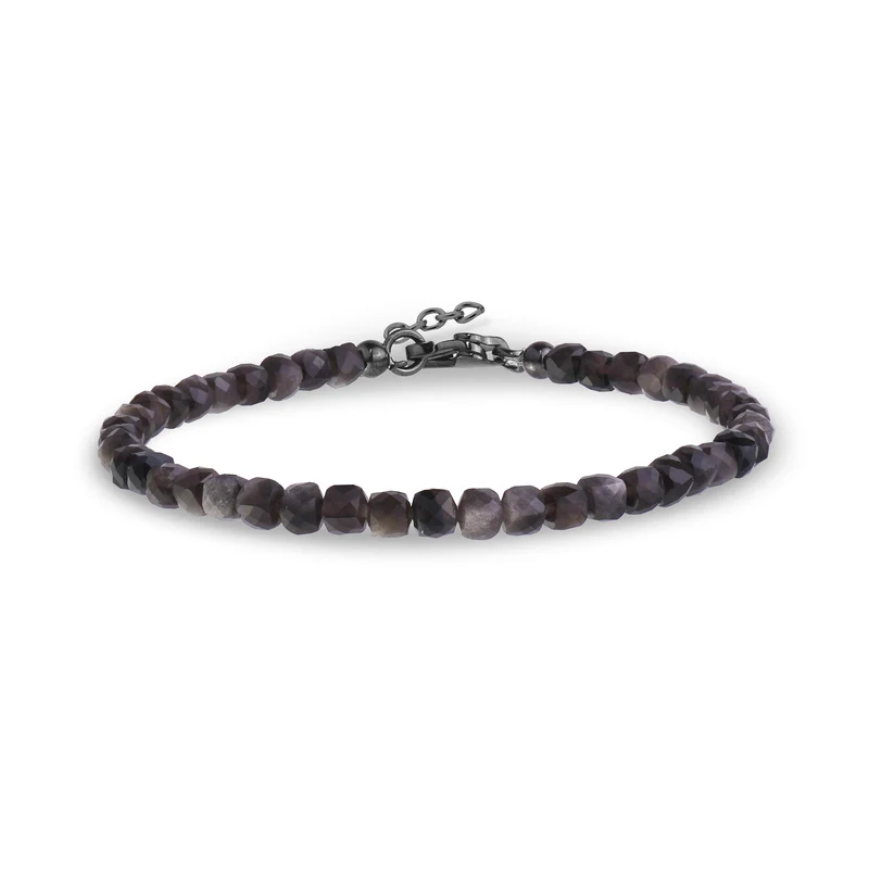 Bracelet en pierre d'obsidienne à facettes