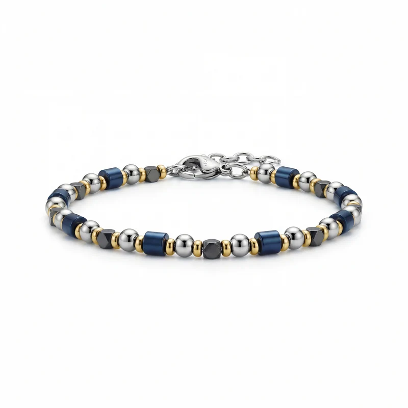 Bracelet en perles d'hématite bleue