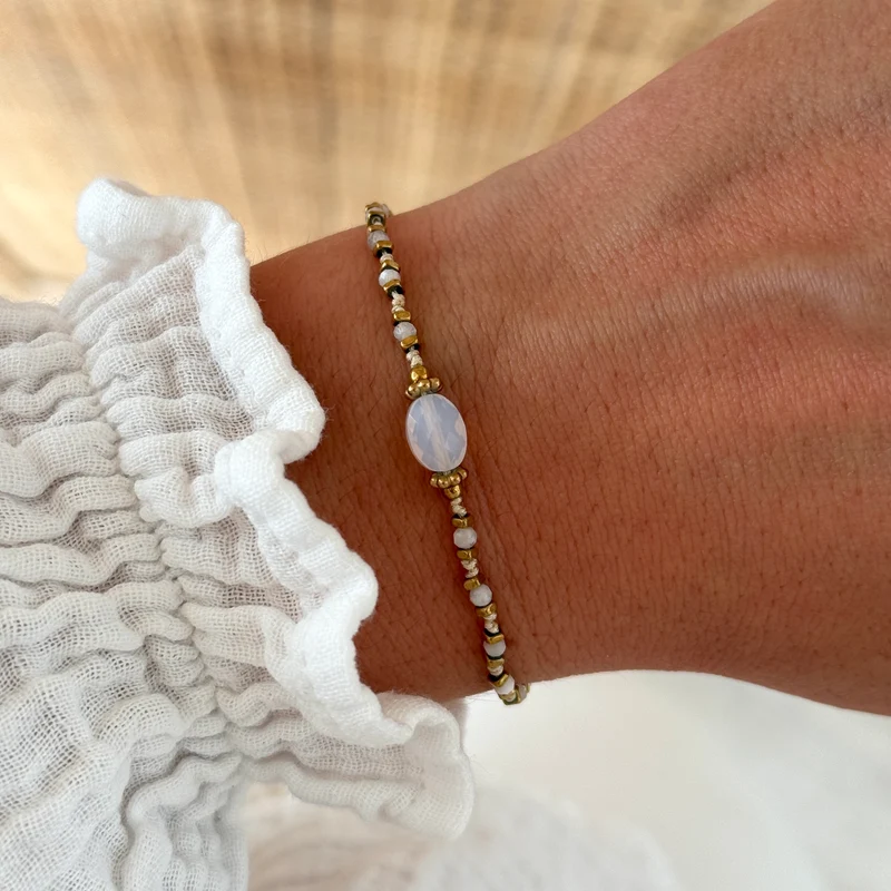 Bracelet "Luna" agate blanc acier