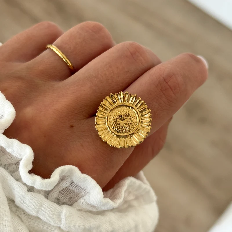 Bague "Tournesol" acier