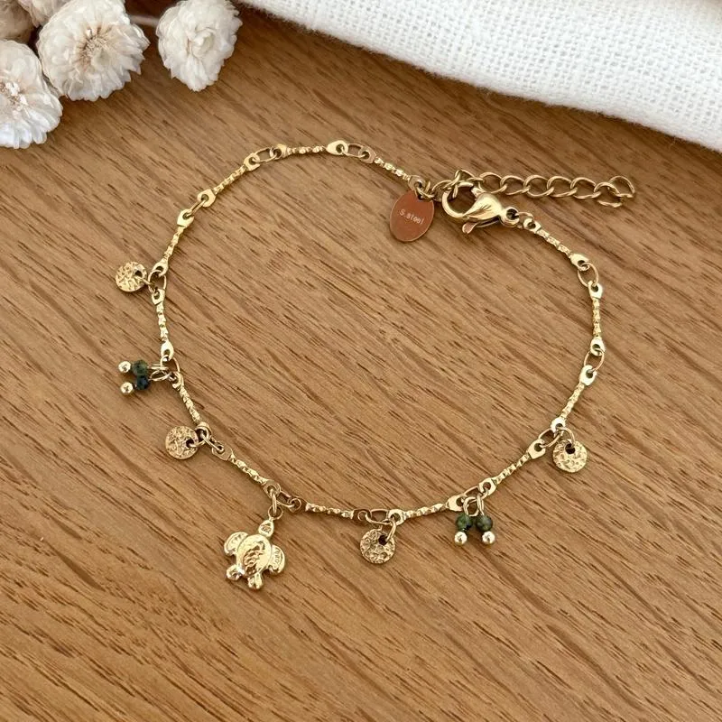 Bracelet "Tortue" vert acier