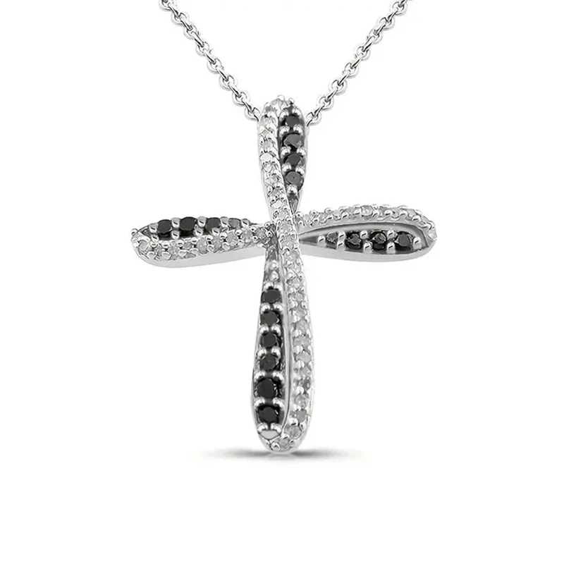 Collier Croix Argent et Noire Design