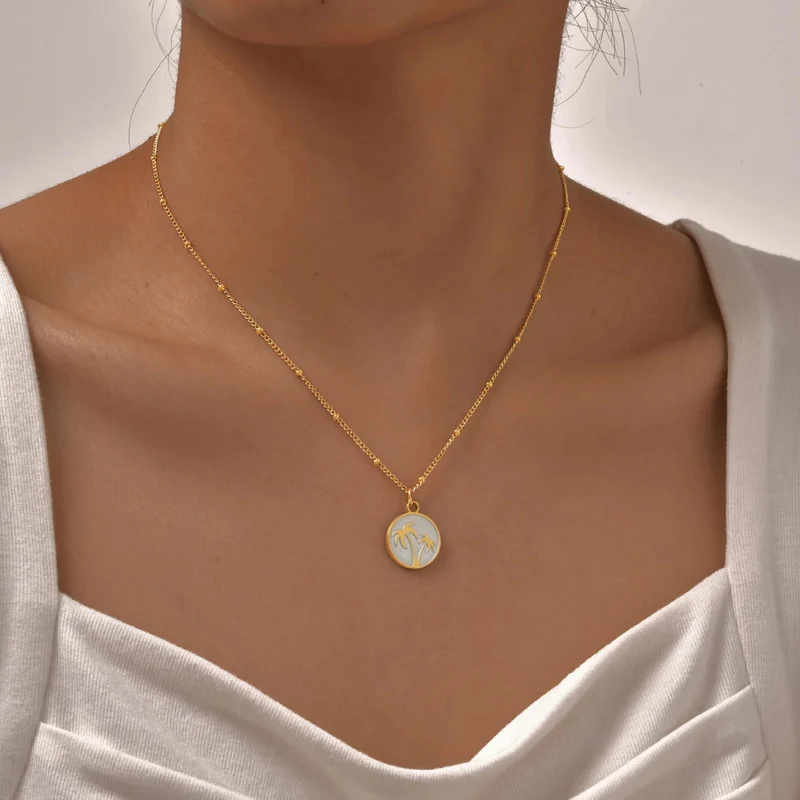Collier Palmier Nacre Blanc
