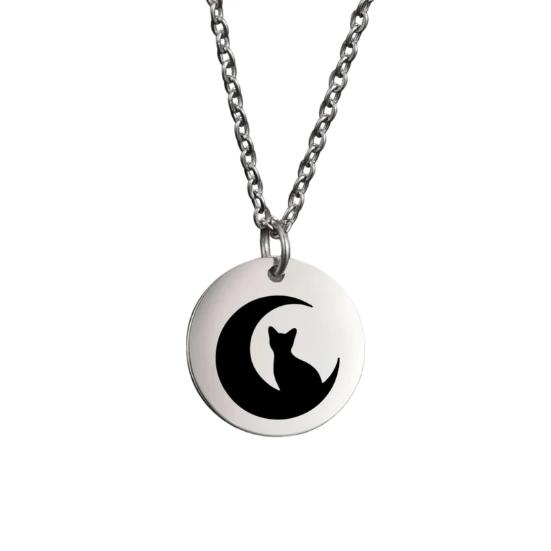 Collier Médaille Chat Lune
