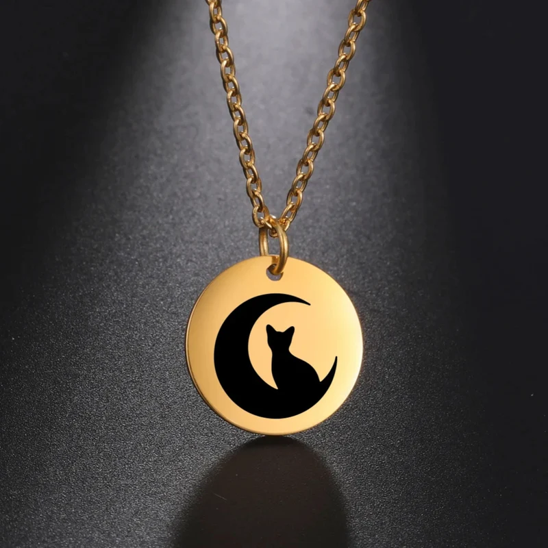 Collier Médaille Chat Lune