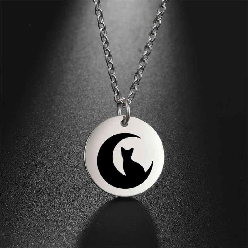 Collier Médaille Chat Lune