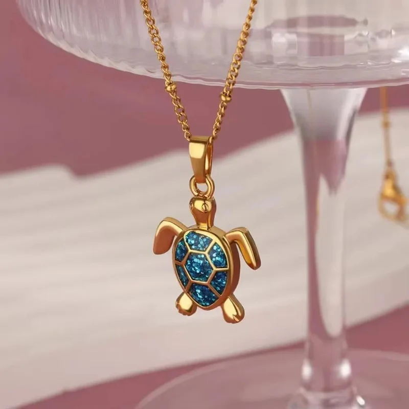 Collier Tortue Doré et Bleue