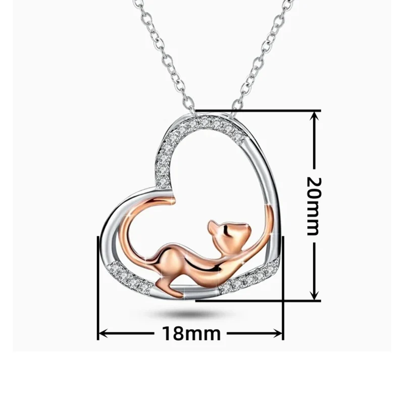 Collier Coeur et Chat Rose