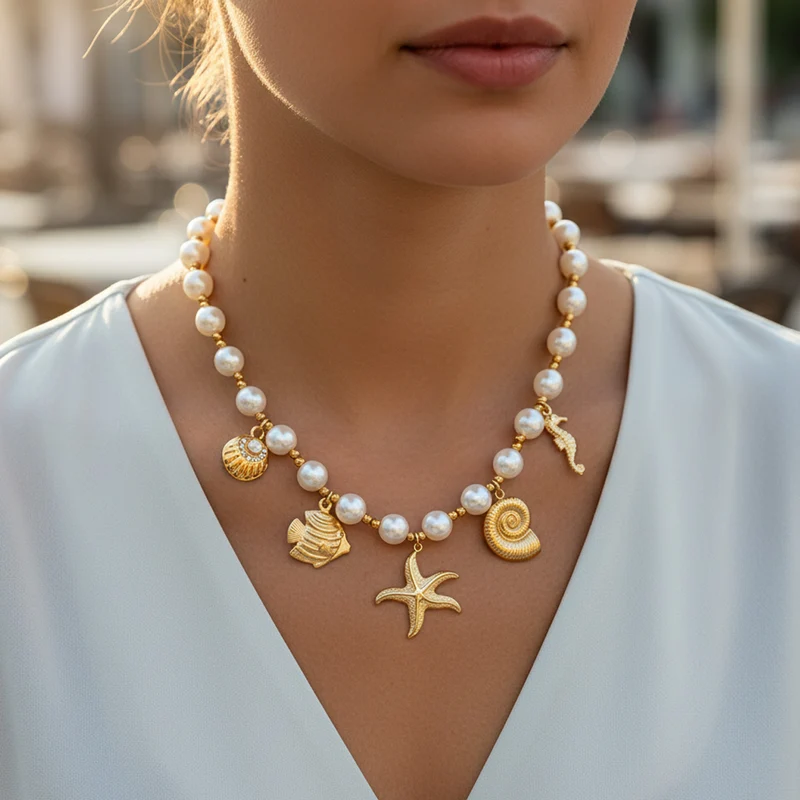 Collier de perles et pendentif marins