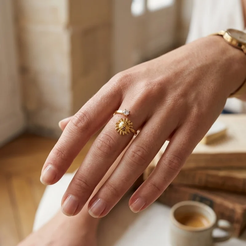 Bague Martelée Cristal Fleur de soleil