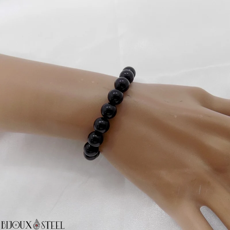 Bracelet en perles d'obsidienne noire 8mm