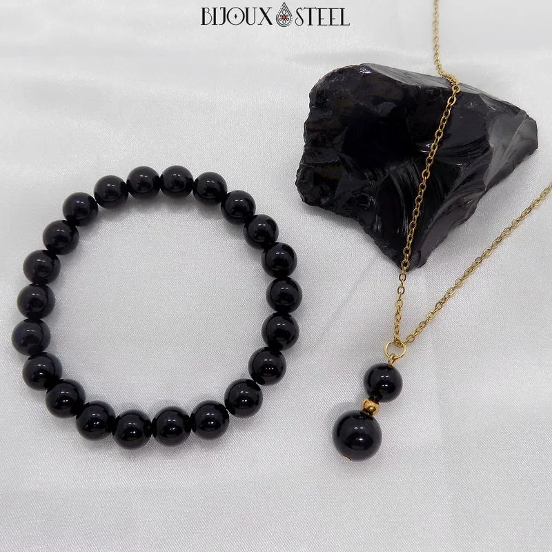 Bracelet en perles d'obsidienne noire 8mm