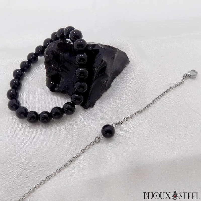 Bracelet en perles d'obsidienne noire 8mm