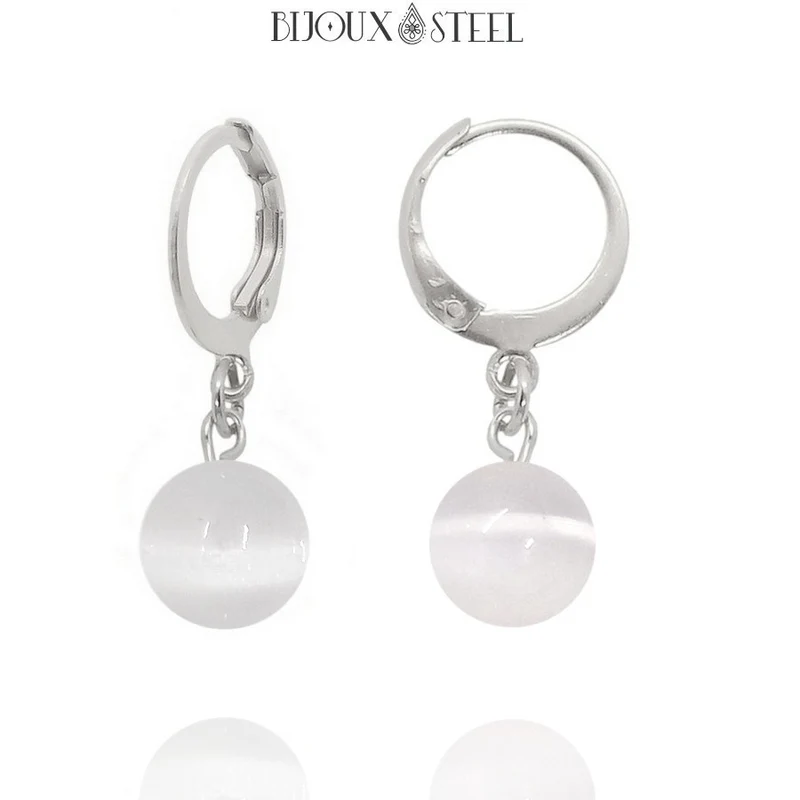 Boucles d'oreilles créoles à pendentifs perles de sélénite