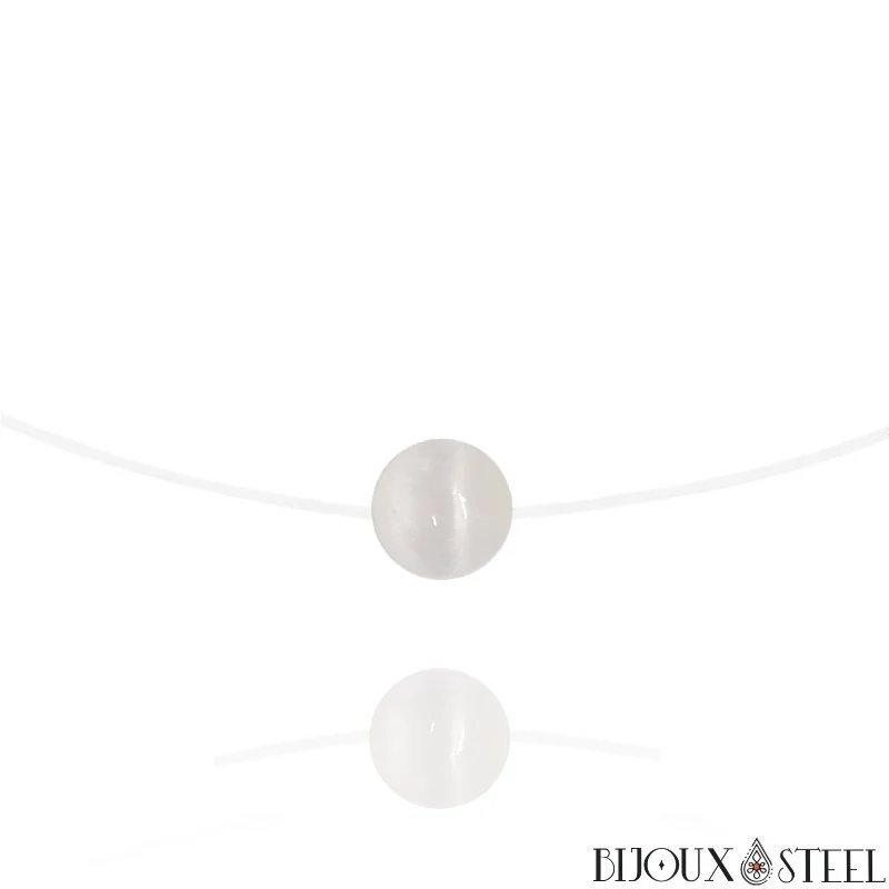 Collier à perle de sélénite sur fil de nylon