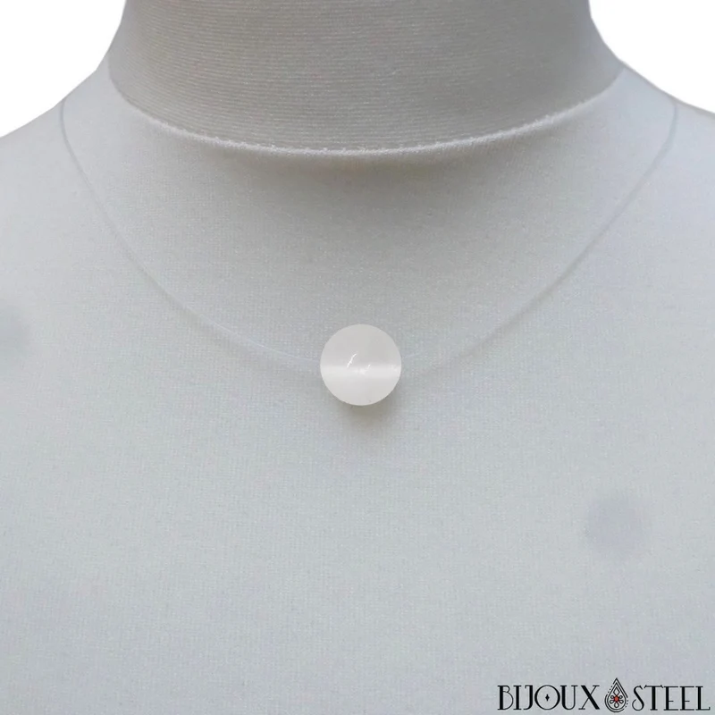 Collier à perle de sélénite sur fil de nylon
