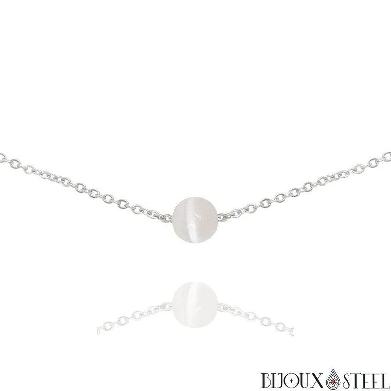 Collier à perle de sélénite en acier inoxydable