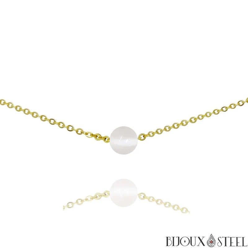 Collier à perle de sélénite en acier inoxydable
