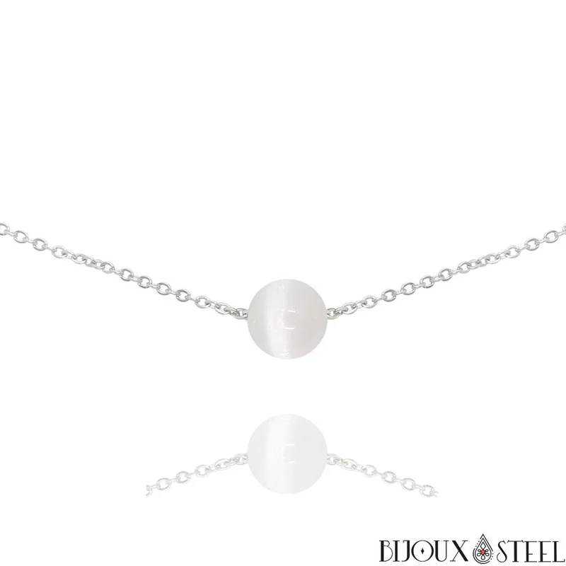 Collier à perle de sélénite en acier inoxydable