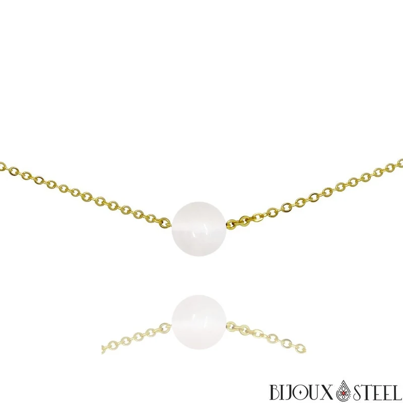 Collier à perle de sélénite en acier inoxydable