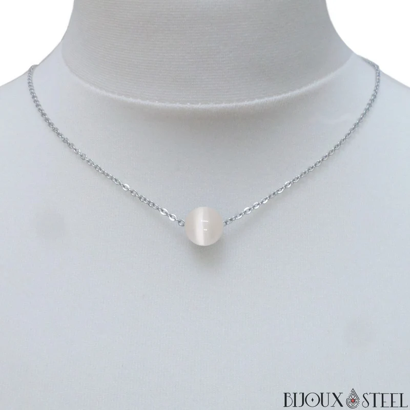 Collier à perle de sélénite en acier inoxydable