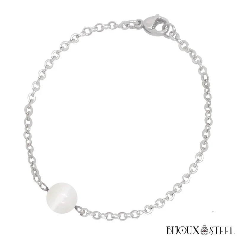 Bracelet à perle de sélénite en acier inoxydable
