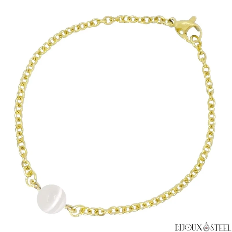 Bracelet à perle de sélénite en acier inoxydable