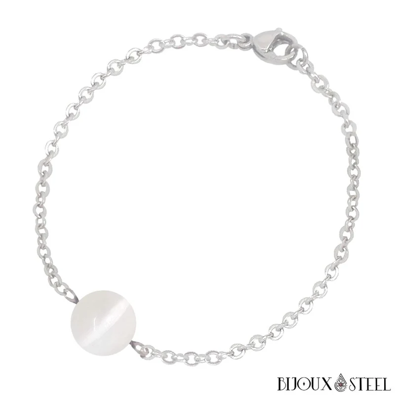 Bracelet à perle de sélénite en acier inoxydable
