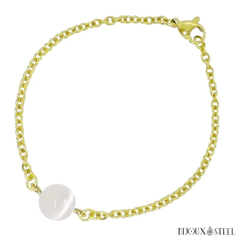Bracelet à perle de sélénite en acier inoxydable