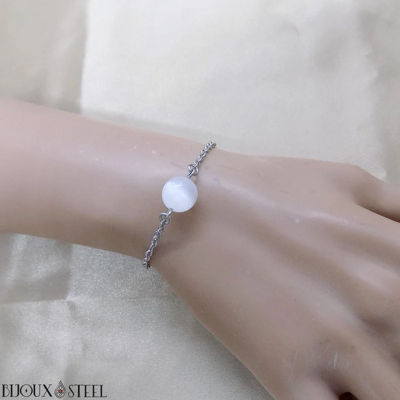 Bracelet à perle de sélénite en acier inoxydable