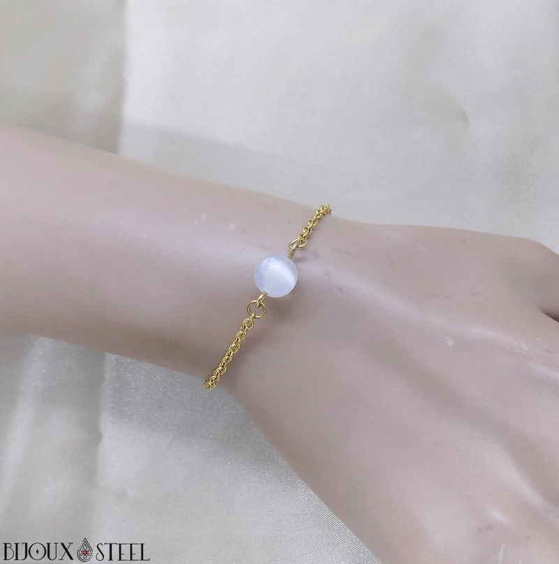 Bracelet à perle de sélénite en acier inoxydable