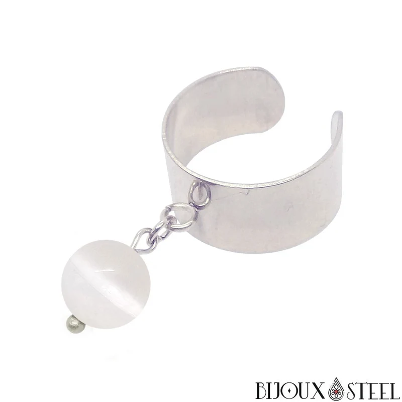 Bague large ajustable à perle de sélénite
