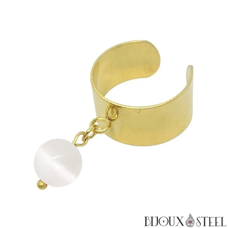 Bague large ajustable à perle de sélénite