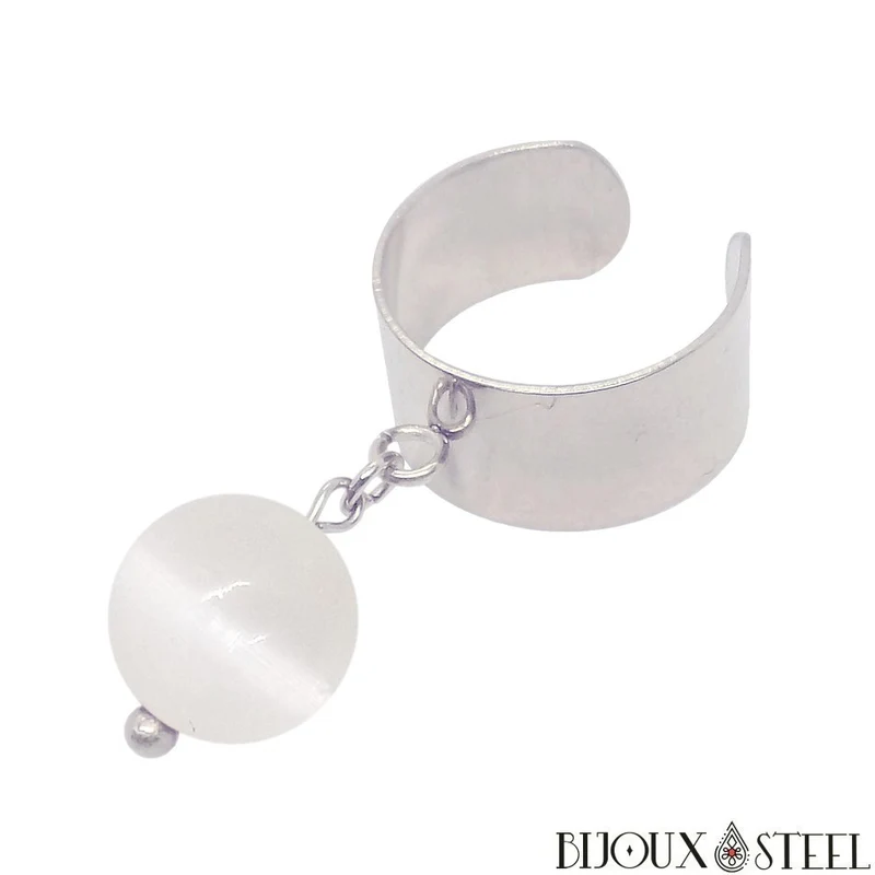 Bague large ajustable à perle de sélénite
