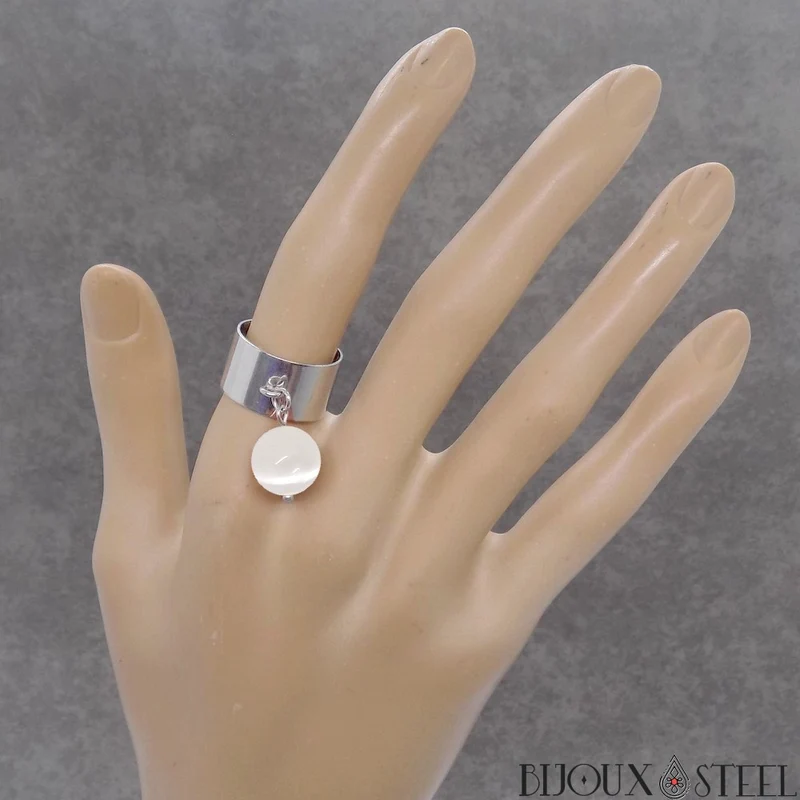 Bague large ajustable à perle de sélénite