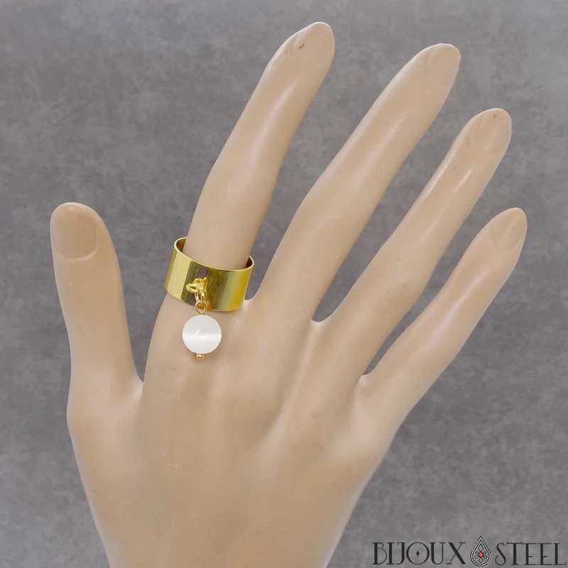 Bague large ajustable à perle de sélénite