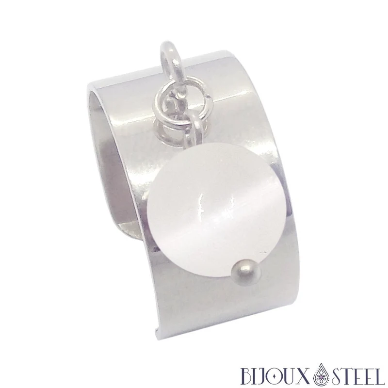 Bague large ajustable à perle de sélénite