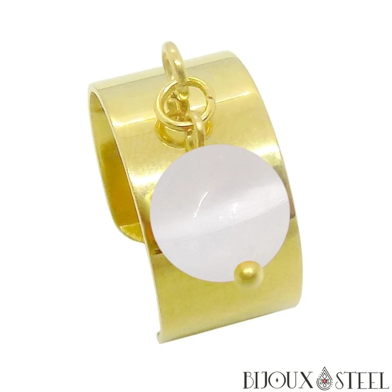 Bague large ajustable à perle de sélénite