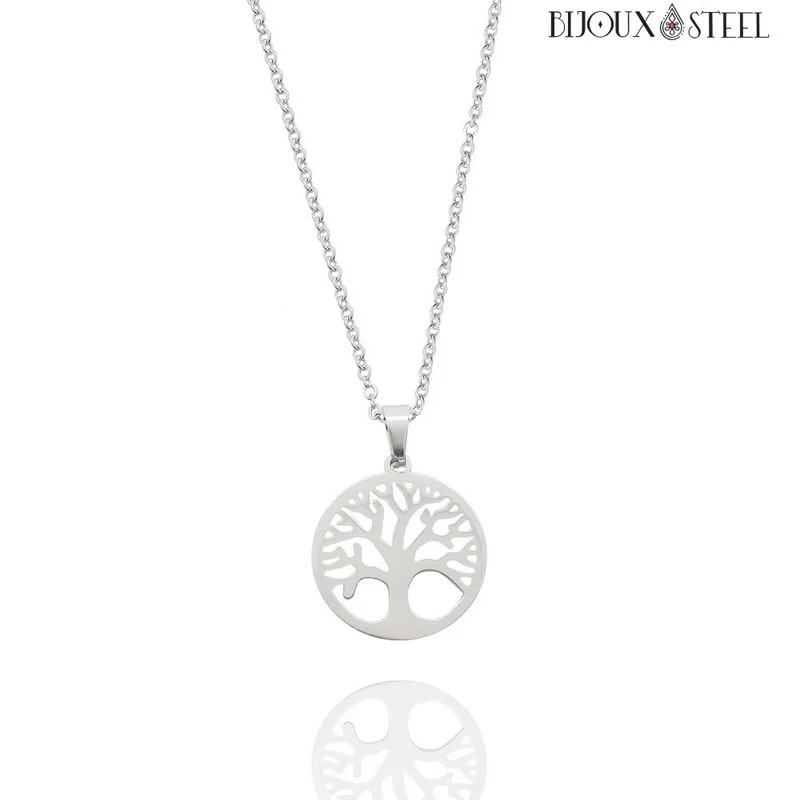 Collier à pendentif arbre de vie en acier inoxydable