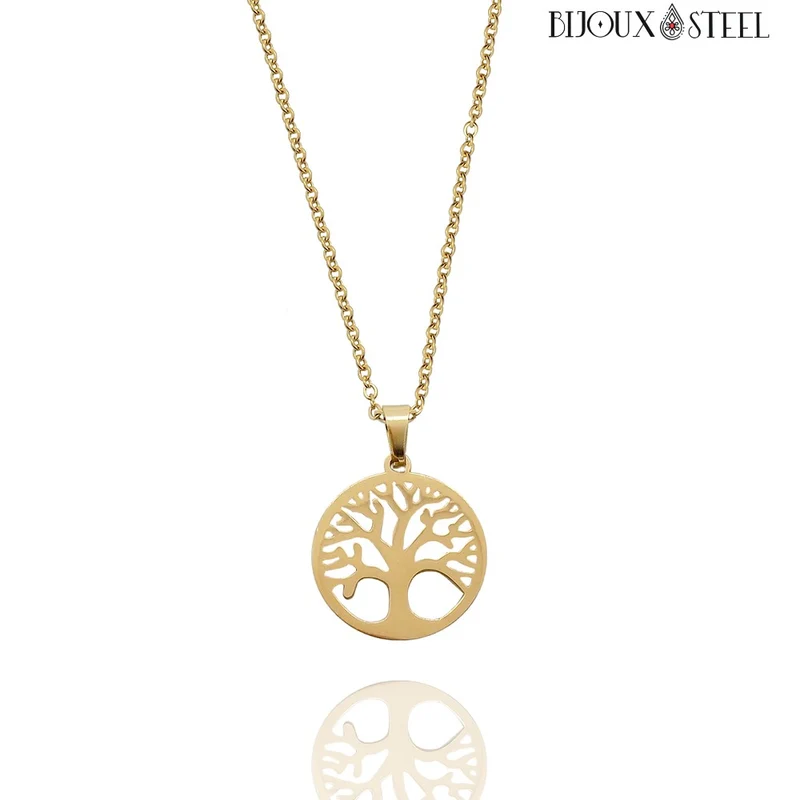 Collier à pendentif arbre de vie en acier inoxydable